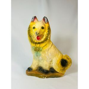 Vintage Chalkware Collie Free Standing Wall Hanging Carnival Prize 1930s